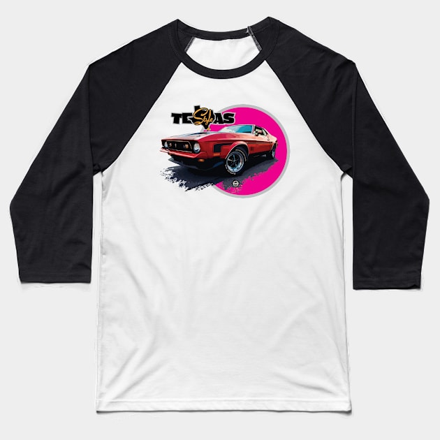 Texas Style Mustang Mach 1 Magenta Baseball T-Shirt by CamcoGraphics
